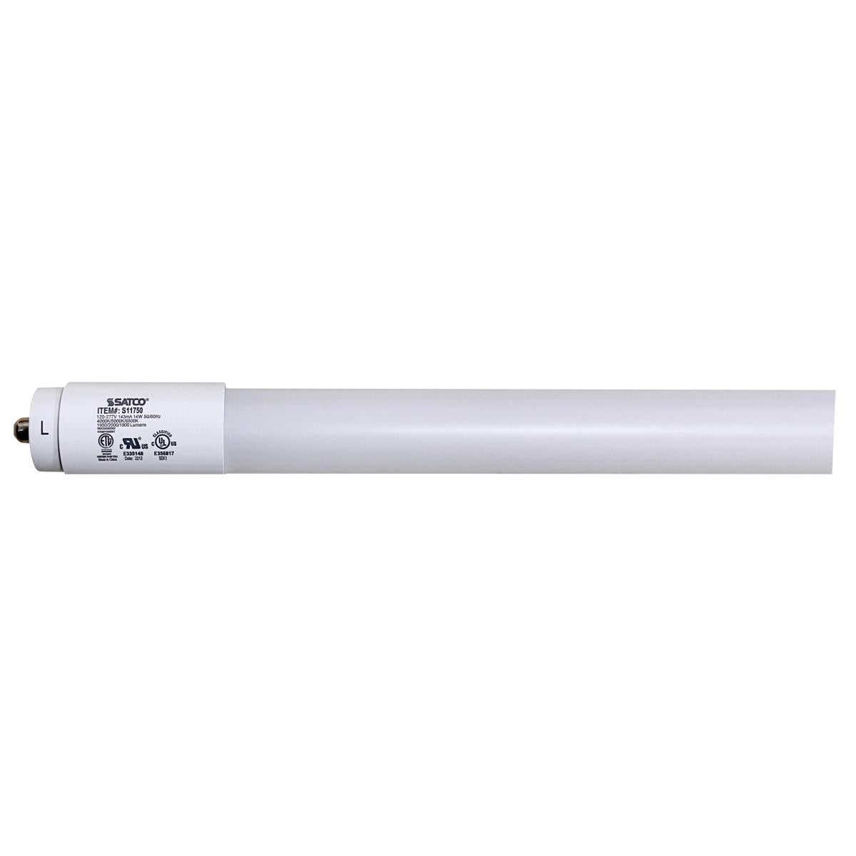 Satco S11751 24 Watt T8 LED Single Pin Base CCT Selectable Type B Ballast Bypass PET Shatterproof Coated White Finish 72 Inches 120-277 Volt - 10 PER CASE ONLY
