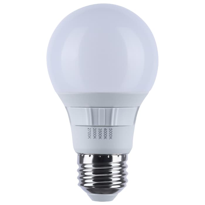 Satco S11770R1 6A19L/9CCT5/E26/PWHF 6 Watt A19 LED 27K/3K/35K/4K/5K CCT Selectable Medium Base White Finish 120 Volt