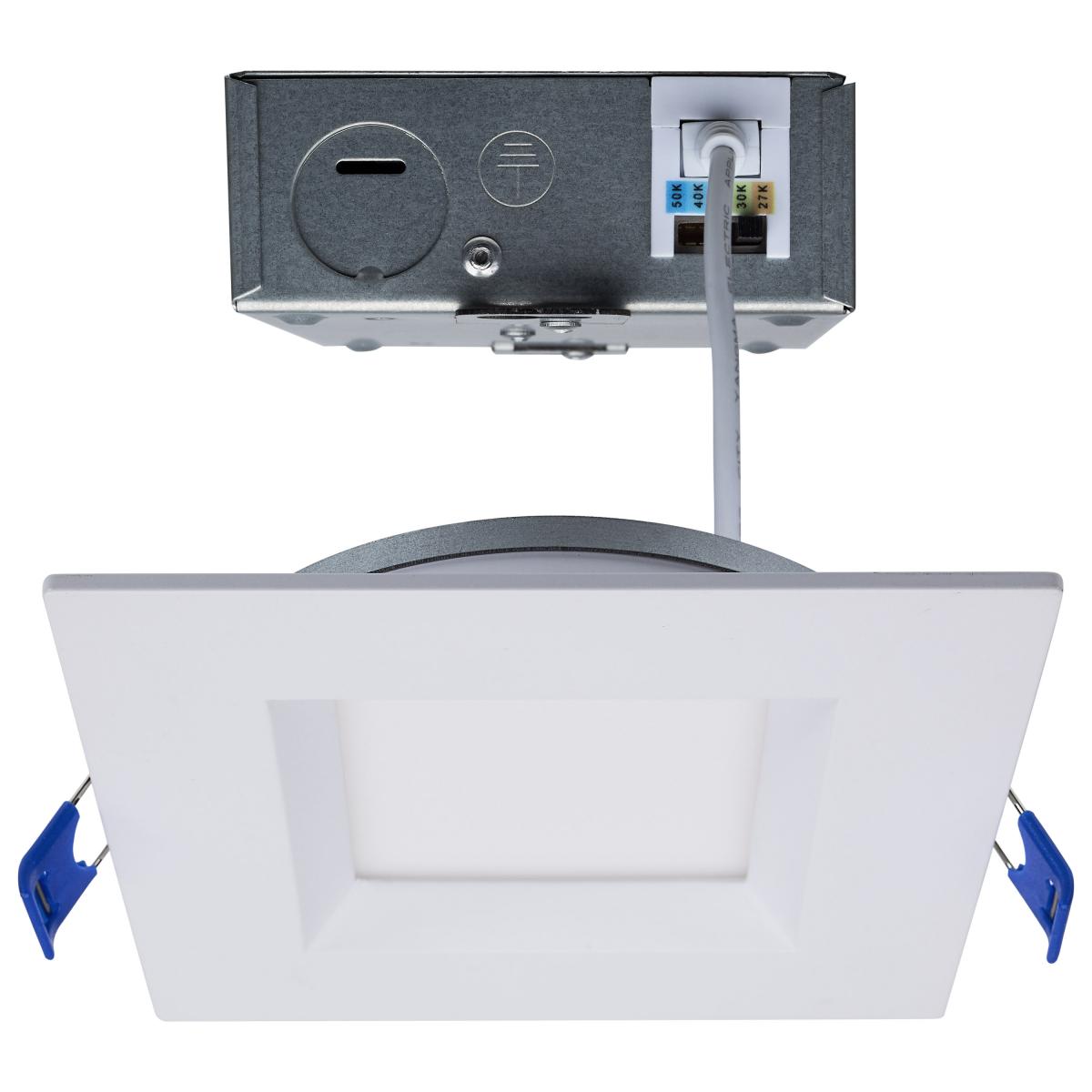 Satco S11871 12 Watt LED Low Profile Regress Baffle Downlight 4 Inch Remote Driver CCT Selectable Square Shape White Finish 120 Volt