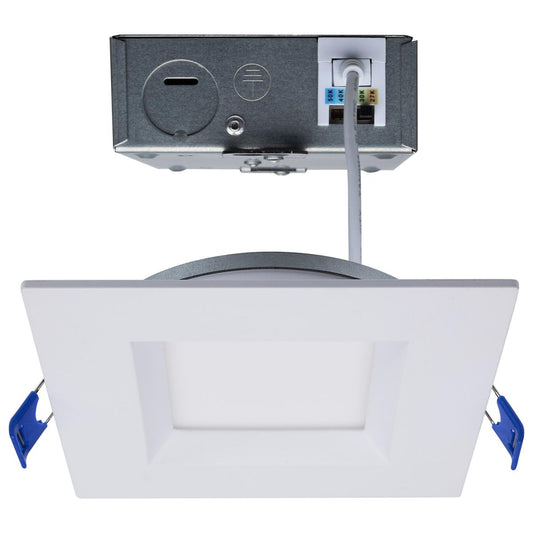 Satco S11871 12 Watt LED Low Profile Regress Baffle Downlight 4 Inch Remote Driver CCT Selectable Square Shape White Finish 120 Volt