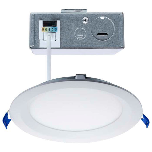 Satco S11870R1 10WLED/DW/4/CCT-SEL/RND/RD/WH 10 Watt LED Direct Wire Downlight Slimfit Smooth Baffle 4 Inch CCT Selectable Round Remote Driver White Finish