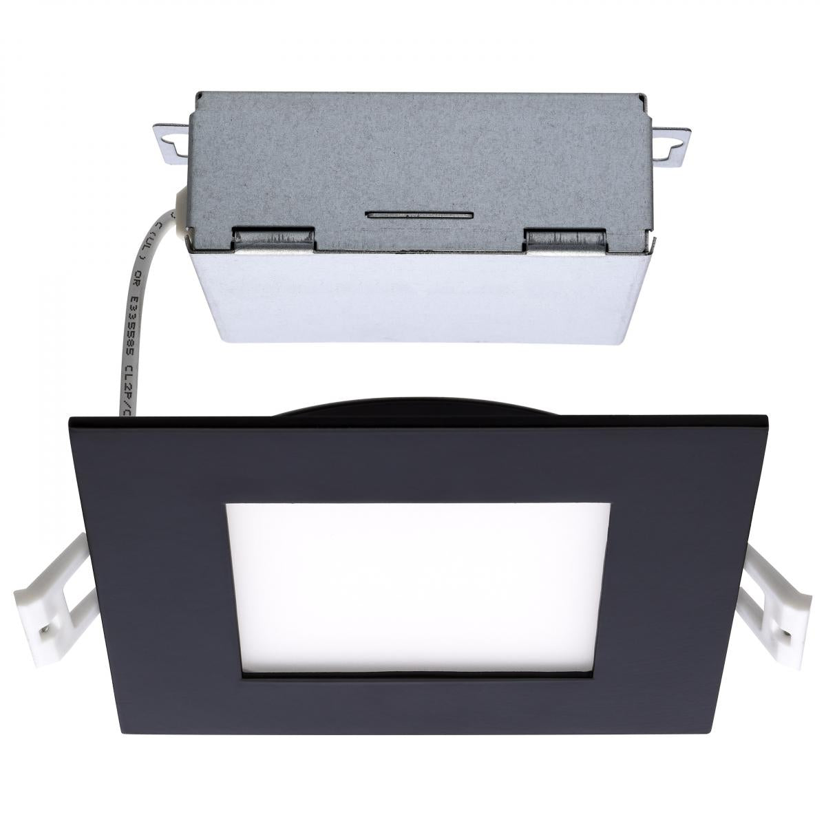 Satco S11877 12 Watt LED Direct Wire Downlight Edge-lit 6 inch CCT Selectable 120 volt Dimmable Square Remote Driver Black Finish