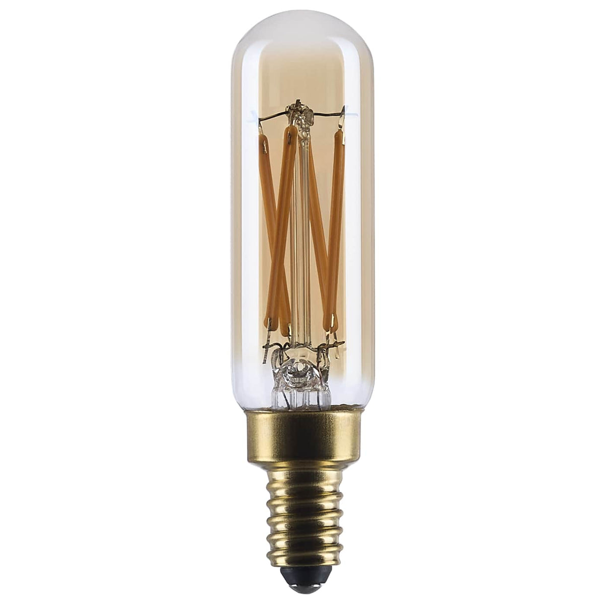 Satco S14217 5.5 Watt T6 LED  2000K CCT  Candelabra Base  Clear Glass  Amber Straight Filament  Dimmable  120 Volt