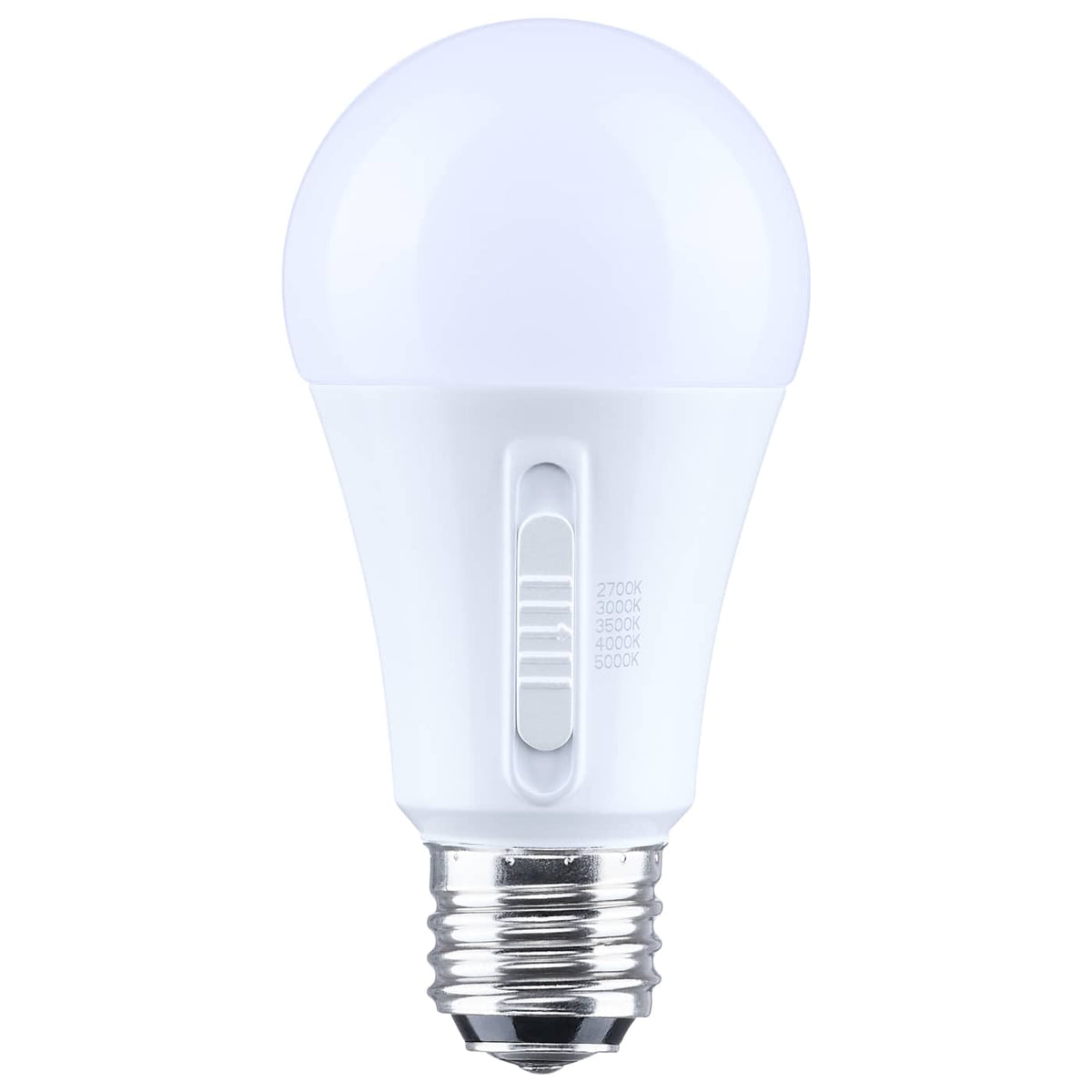 Satco S14396 13.5/10/5 Watt LED A19 Three-Way Lamp  27K/3K/35K/4K/5K CCT  Lumens Selectable  Medium Double Contact Base  Plastic  120 Volt  1-Pack