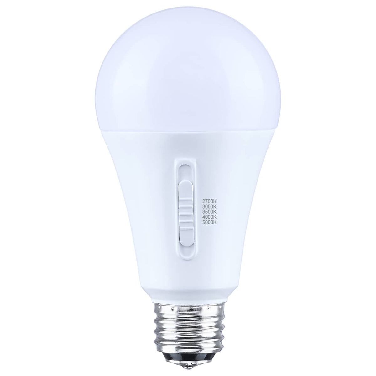 Satco S14401 20/14/6.5 Watt LED A21 Three-Way Lamp  27K/3K/35K/4K/5K CCT  Lumens Selectable  Medium Double Contact Base  Plastic  120 Volt  1-Pack