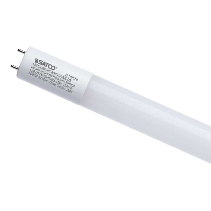 Satco S39919 15 Watt 4 Foot T8 LED  4000K CCT  Medium Bi Pin Base  Ballast Bypass  Single or Double Ended Wiring  120-277 Volt