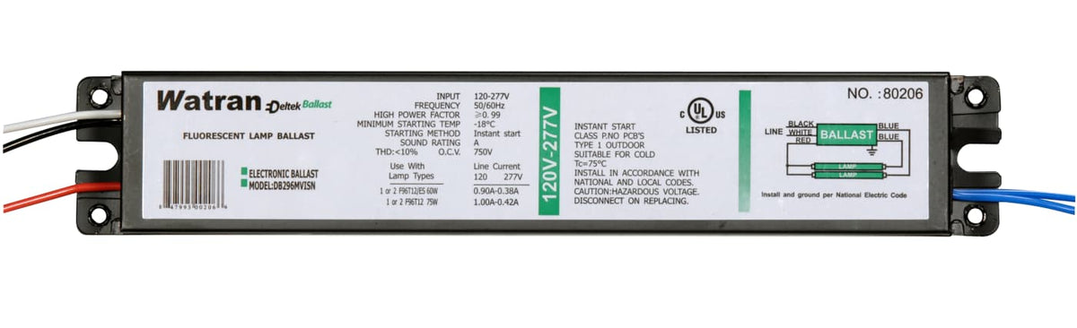 Satco S6697 DB296MVISN BALLAST UNV: 1-2  T12 Instant Start, Professional < 10% THD, Universal Voltage Ballast 120/277V