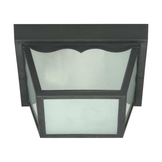 Satco 77-891 2 Light - 10" - Carport Flush Mount - With Frosted Glass Panels - Black Finish