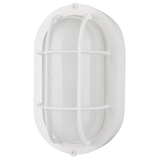 Satco 62-1388 LED Small Oval Bulk Head Fixture; White Finish with White Glass