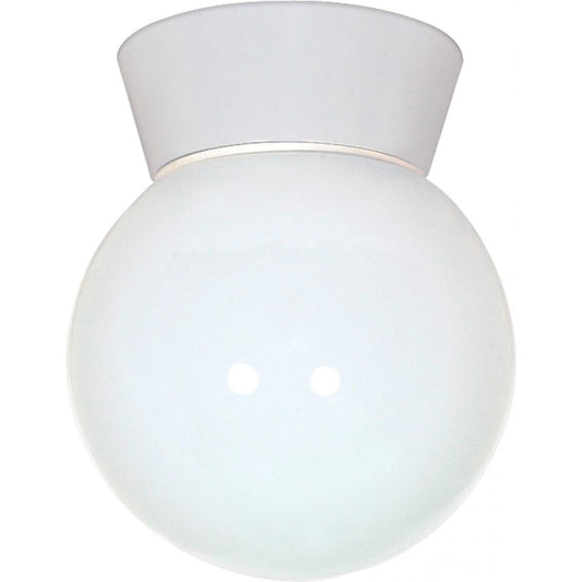 Satco 77-532 1 Light - 8" TALL - Utility Ceiling Mount - With White Glass Globe - White Finish