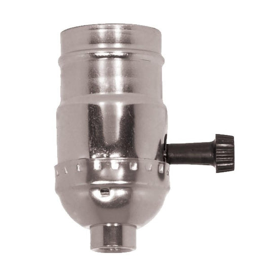 Satco 80-1119 3-Way (2 Circuit) Turn Knob Socket With Removable Knob And Strain Relief Aluminum Nickel Finish 1/8 IPS 250W 250V