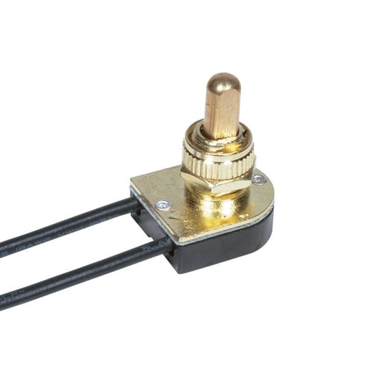 Satco 80-1124 On-Off Metal Push Switch 3/8" Metal Bushing Single Circuit 6A-125V, 3A-250V Rating Brass Finish