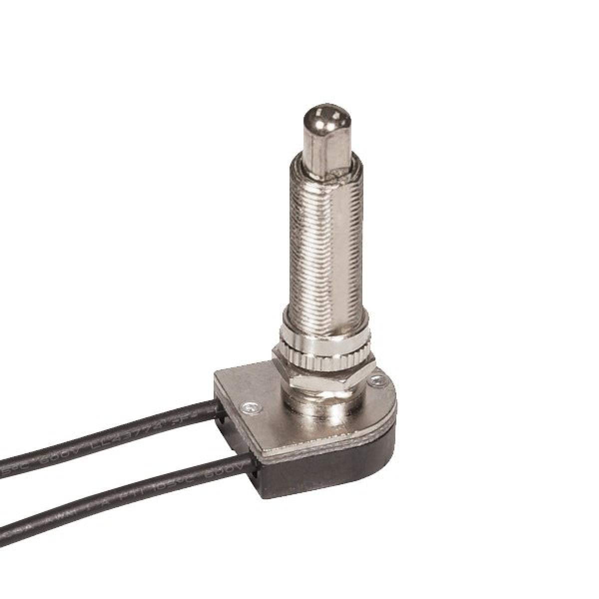 Satco 80-1410 On-Off Metal Push Switch 1-1/2" Metal Bushing Single Circuit 6A-125V, 3A-250V Rating 6" Leads Nickel Finish
