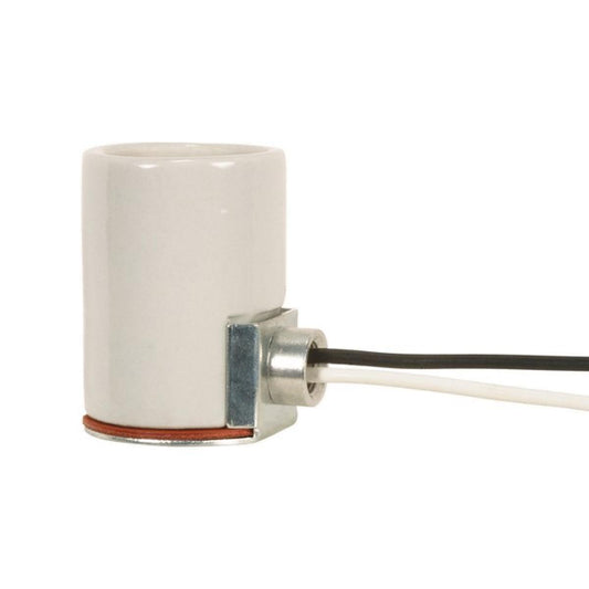 Satco 80-1445 Keyless Porcelain Socket With Side Mount Bushing 12" AWM B/W 105C Leads 1/8 IPS CSSNP Screw Shell Glazed 660W 250V