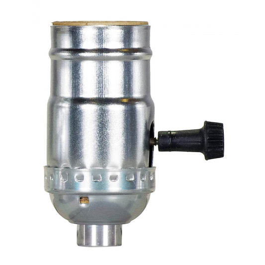 Satco 80-1561 3-Way Turn Knob Socket With Removable Knob 1/8 IPS Aluminum Nickel Finish 250W 250V With Strain Relief Hooks
