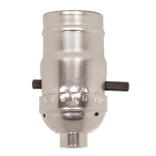 Satco 80-1566 On-Off Push Thru Socket 1/8 IPS Aluminum Nickel Finish 660W 250V Push-In Terminal With Strain Relief Hooks