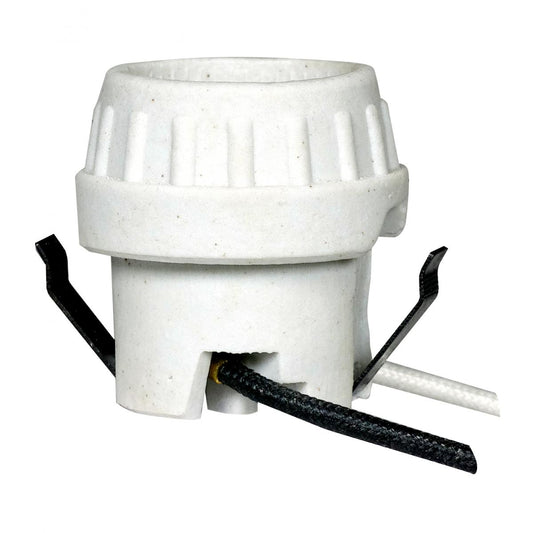 Satco 80-1691 Keyless Porcelain Socket With Double Snap-In Clip High Temperature Leads Unglazed 660W 250V