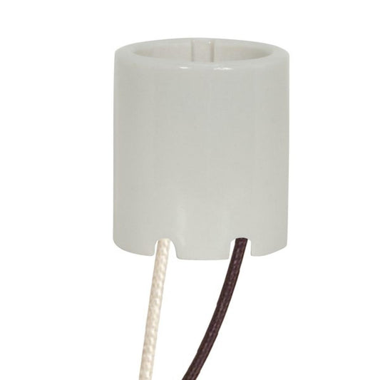 Satco 80-1875 Keyless Porcelain Socket With Paper Liner 2 Bushings 2 Wireways Spring Contact For 4KV 48" Leads Glazed 660W 600V