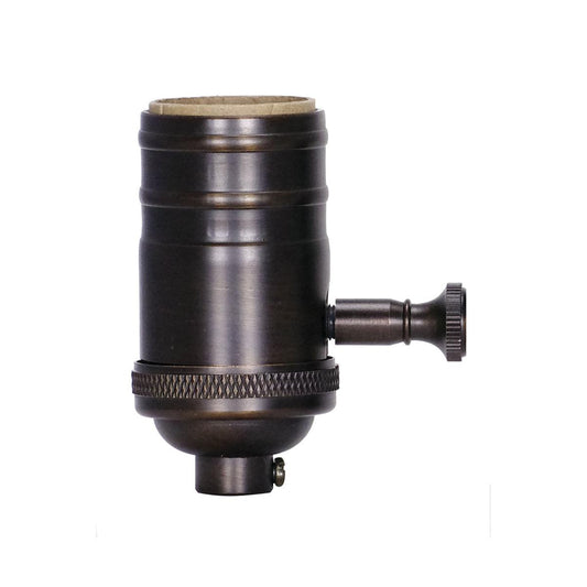 Satco 80-1968 3-Way (2 Circuit) Turn Knob Socket With Removable Knob 1/8 IPS Aluminum Dark Antique Brass Finish 250W 250V