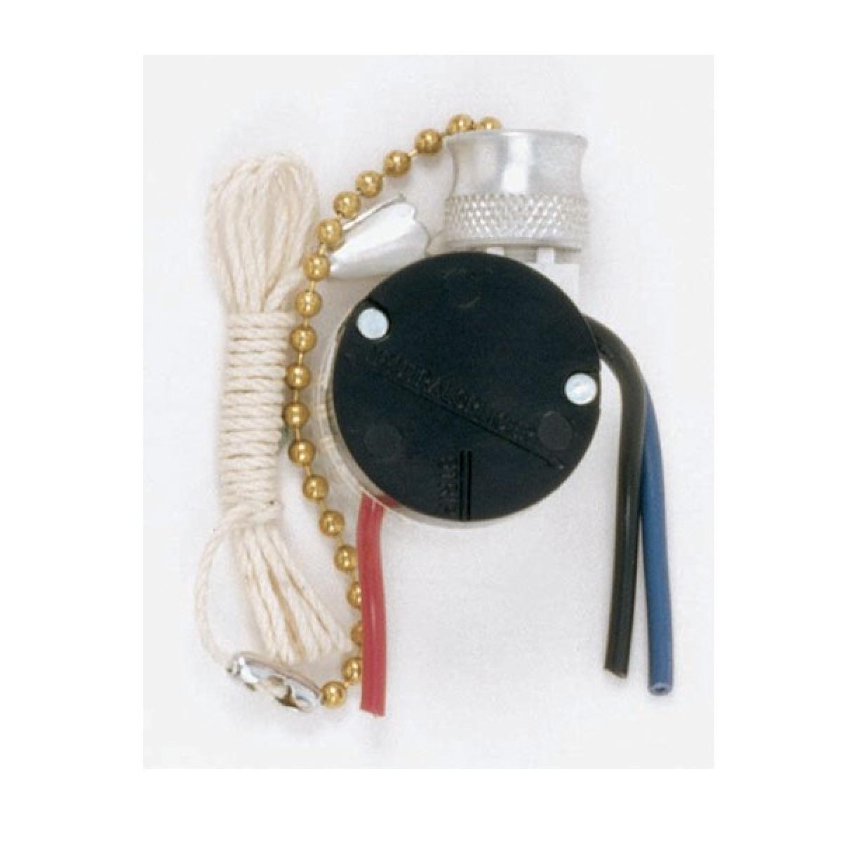 Satco 80-1994 3 Speed Ceiling Fan Switch, 4 Wire Quick Connect, 2 Circuit w/Metal Chain, White Cord & Bell - Rated: 6A-125V, 3A-250V