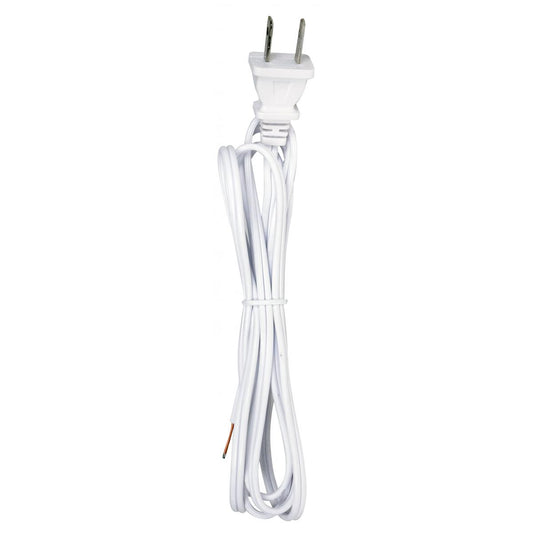 Satco 80-2306 6 Foot 18/2 SPT-1 105C Cord Set White Finish 24" Hank 200 Carton Molded Polarized Plug Tinned Tips 3/4" Strip With 2" Slit