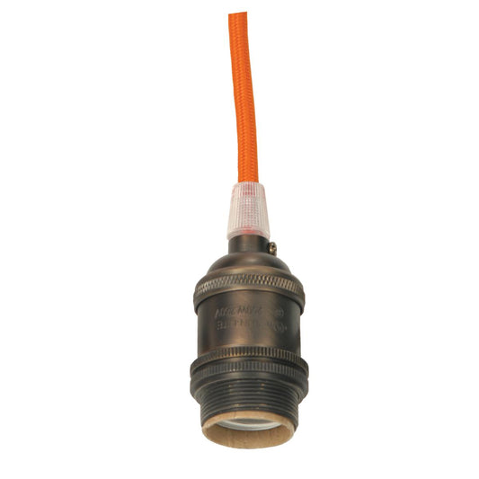 Satco 80-2343 Medium base lampholder 4pc. Solid brass prewired Uno ring 10ft. 18/2 SVT Orange Cord Dark antique brass finish