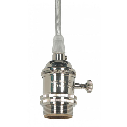 Satco 80-2439 Medium base lampholder 4pc. Solid brass prewired On/Off Uno ring 10ft. 18/2 SVT Silver Cord Polished Nickel finish
