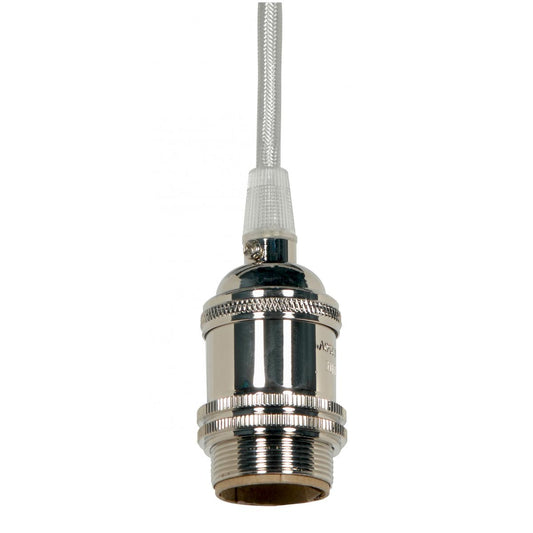 Satco 80-2453 Medium base lampholder 4pc. Solid brass prewired Uno ring 10ft. 18/2 SVT Silver Cord Polished Nickel finish