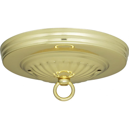 Satco 90-052 Ribbed Canopy Kit Brass Finish 5" Diameter 7/16" Center Hole 2-8/32 Bar Holes Includes Hardware 10lbs Max