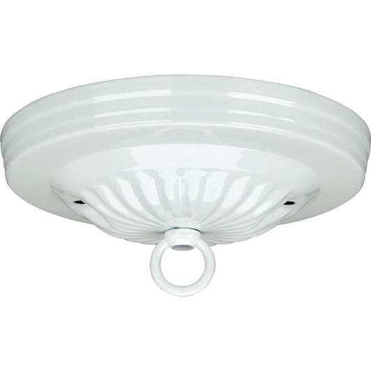 Satco 90-056 Ribbed Canopy Kit White Finish 5" Diameter 7/16" Center Hole 2-8/32 Bar Holes Includes Hardware 10lbs Max