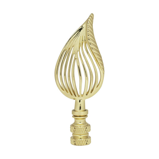 Satco 90-1743 Leaf Brass Finial 3-1/2" Height 1/4-27 Polished Brass Finish