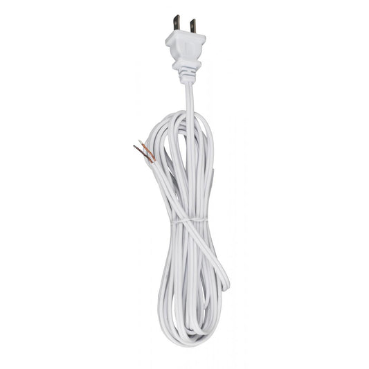 Satco 90-2033 12 Foot 18/2 SPT-1 105C Cord Set White Finish 72" Hank 150 Carton Molded Polarized Plug Tinned Tips 3/4" Strip With 2" Slit