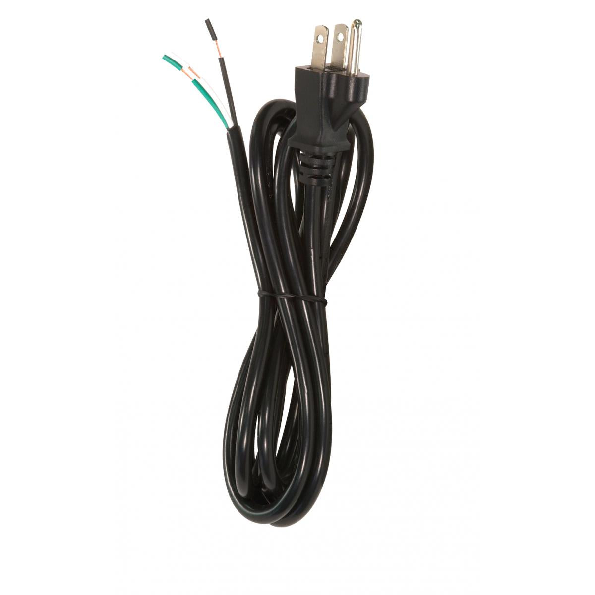 Satco 90-2085 8 Foot 18/3 SVT 105C Heavy Duty Cord Set Black Finish 100 Carton 3 Prong Molded Plug Stripped And Slit 1/4" Diameter