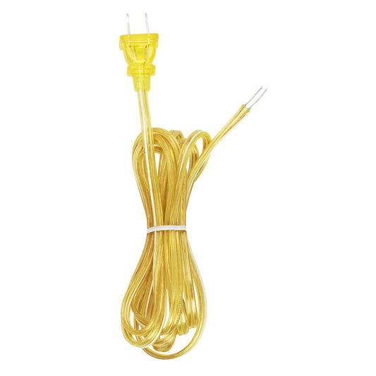 Satco 90-2186 8 Foot 18/2 SPT-2 105C Full Tinned Cord Set Clear Gold Finish With White Stripe And Plug Guard 36" Hank  Molded Plug