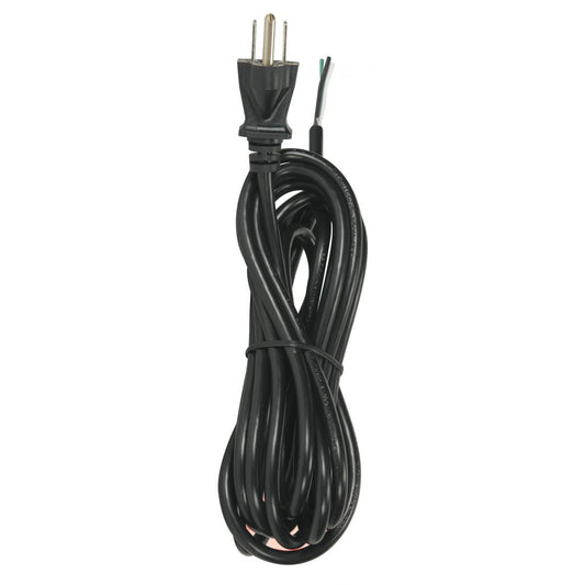 Satco 90-2210 12 Foot 18/3 SVT 105C Heavy Duty Cord Set Black Finish 50 Carton 3 Prong Molded Plug Stripped And Slit