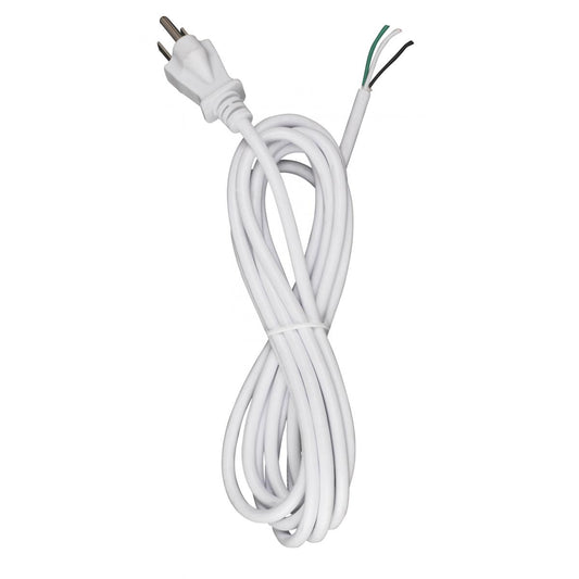 Satco 90-2413 10 Foot 18/3 SVT 105C Heavy Duty Cord Set White Finish 3 Prong Plug 1/4" Diameter