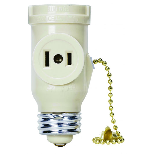 Satco 90-2451 Medium Base Pull Chain Current Tap Ivory Finish 250W 125V