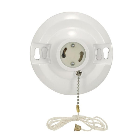 Satco 90-2468 4 Terminal White Phenolic GU24 On-Off Pull Chain Ceiling Receptacle Screw Terminals 4-1/2" Diameter 150W 250V