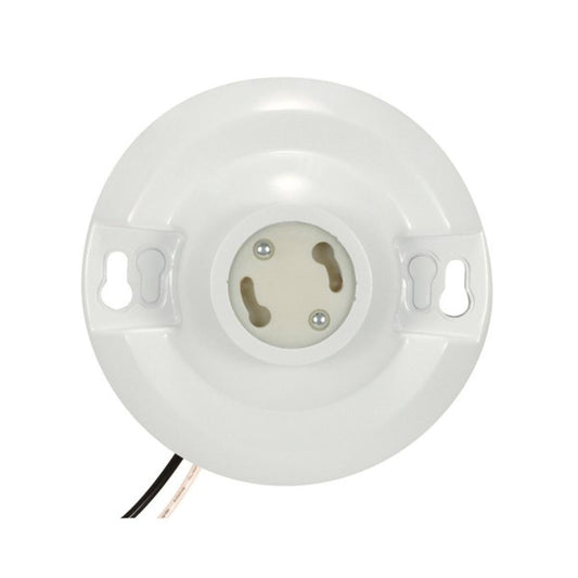 Satco 90-2469 Keyless White Phenolic GU24 Ceiling Receptacle 6" AWM B/W Leads 105C 4-1/2" Diameter 300W 300V