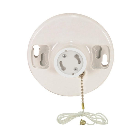Satco 90-2581 4 Terminal White Phenolic GU24 On-Off Pull Chain Ceiling Receptacle Screw Terminals 4-3/8" Diameter 150W 250V