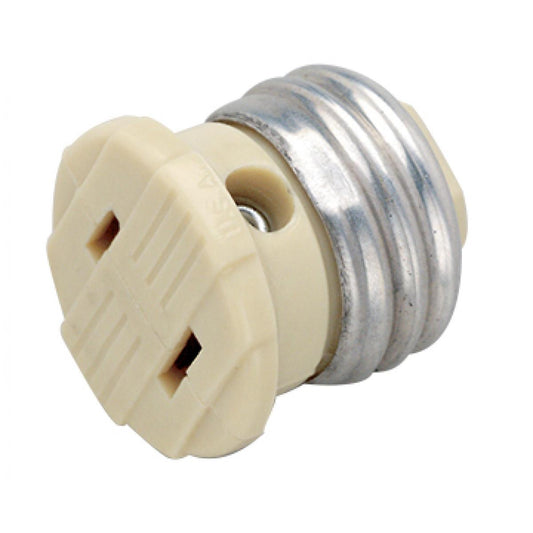 Satco 90-546 Polarized Socket Plug Adapter Medium Base 660W 125V Ivory Finish