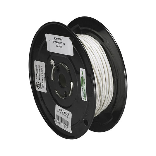 Satco 93-205 Lighting Bulk Wire 18/1 Stranded Braid 200C SF-1 250 Foot/Spool White