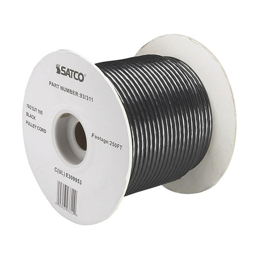 Satco 93-311 Pulley Bulk Wire 18/2 SJT 105C Pulley Cord 250 Foot/Spool Black