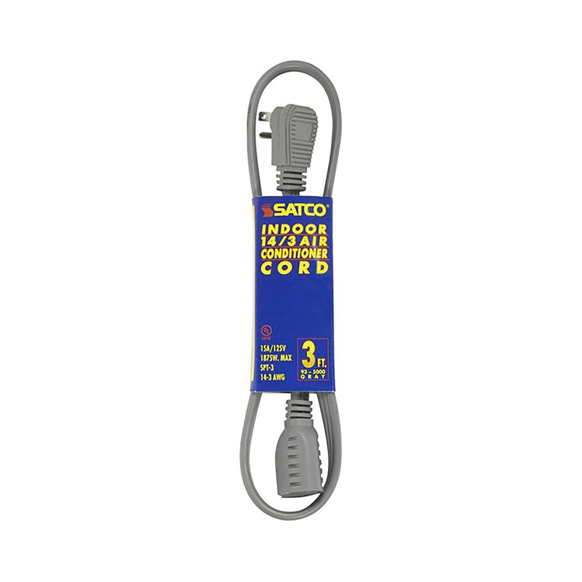 Satco 93-5000 3 Foot Gray Heavy Duty Air Conditioner/Appliance Cord 14/3 Ga. SPT-3 Gray Cord With Sleeve 15A-125V 1875W