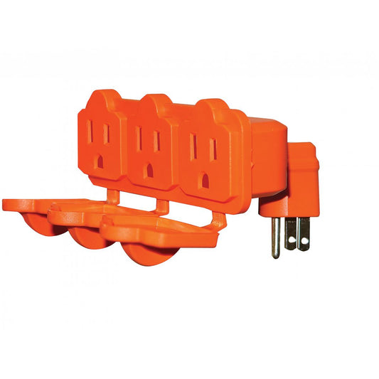 Satco 93-5042 Triple Orange Outdoor Grounded 3 Outlet Current Tap No Wire 15A/125V 1875W