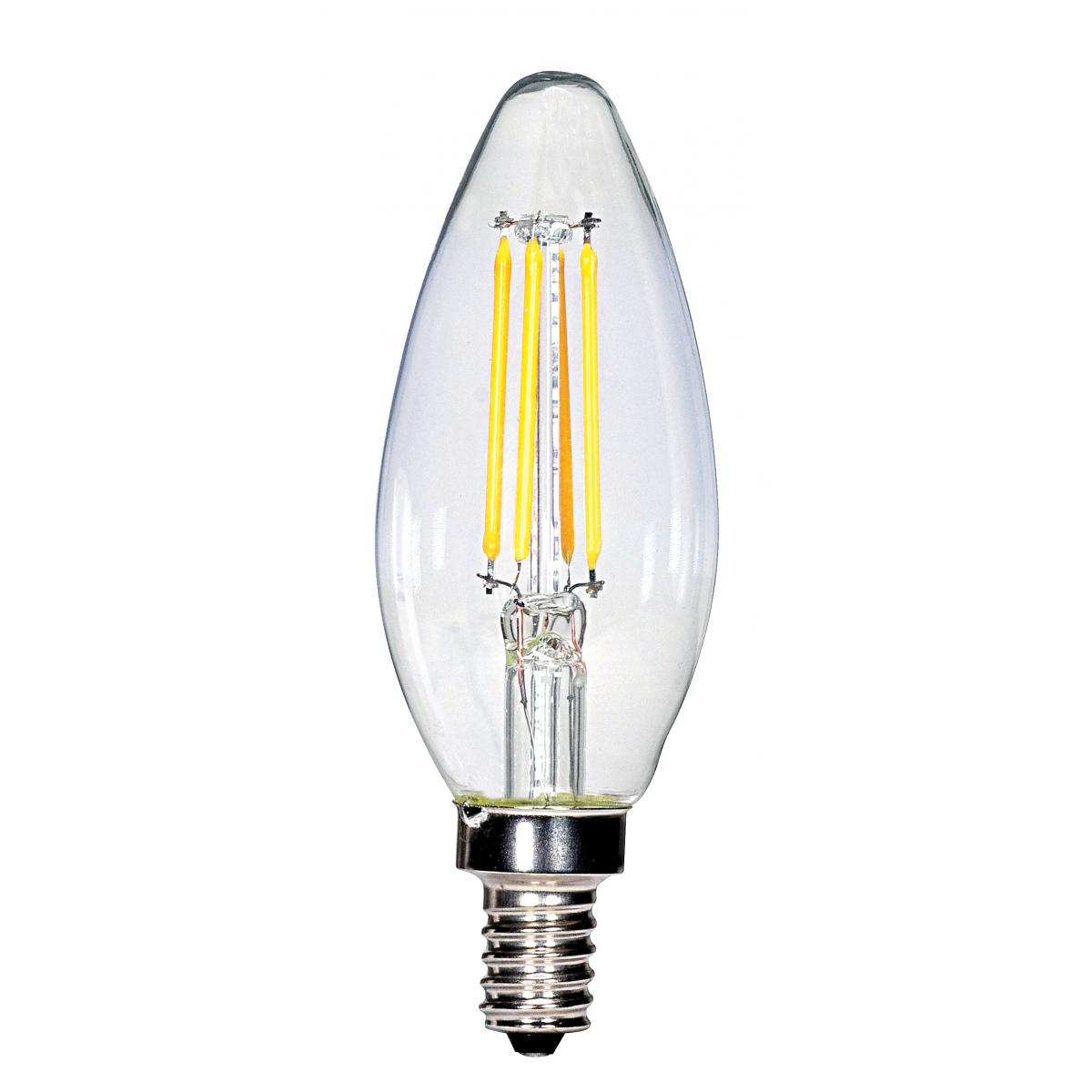 Replacement for Satco S28613 4 Watt C11 LED Clear Candelabra base 2700K 350 Lumens 120 Volt Carded - NOW S21819