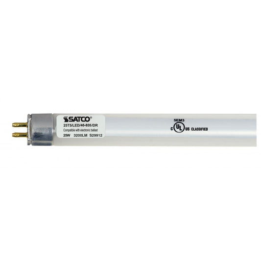 Satco S29912 25 Watt T5 LED Miniature bi-pin base 3500K 50000 Average rated hours 3500 Lumens Type A Ballast dependent